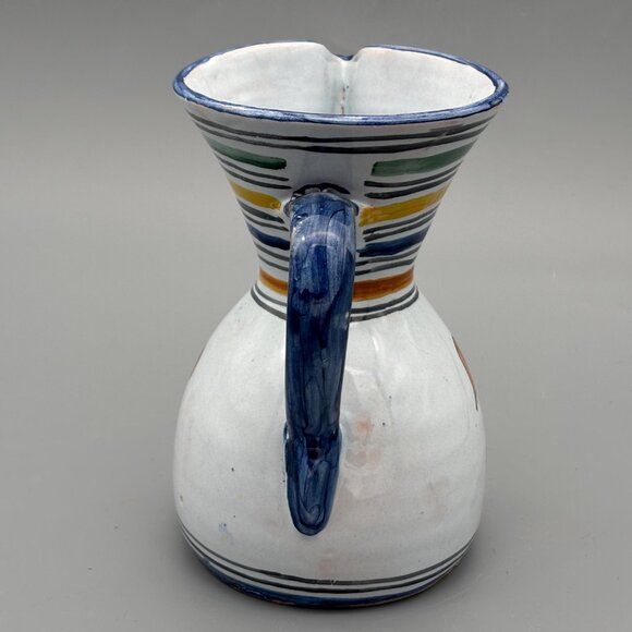 Vintage Talavera Spain Pottery Pitcher with Hand-Painted Lion Striped Rim 8 Inch - Picture 6 of 9